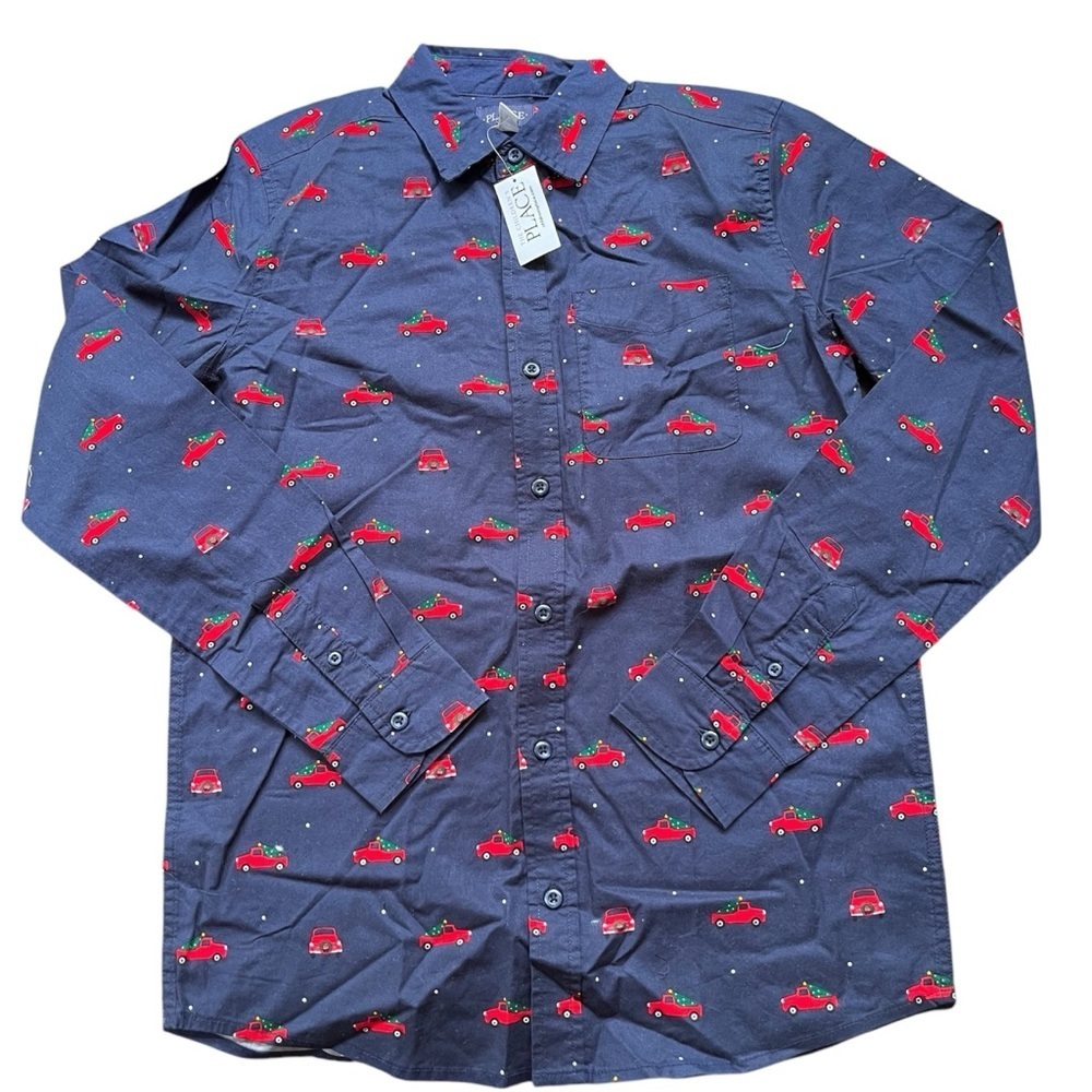 The Childen's Place Boys Long Sleeve Christmas Dress Shirt, Size 16, XXL